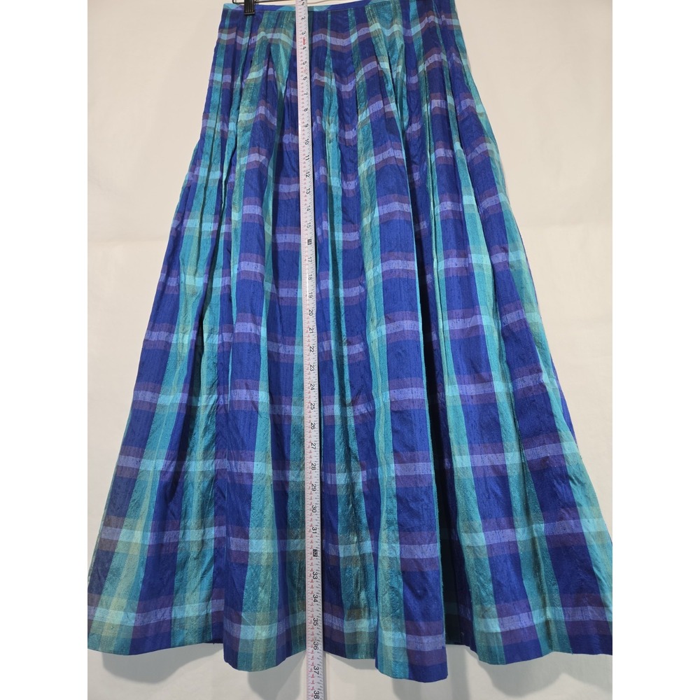 Maggy‎ London Silk Plaid Midi Skirt Womens 8 Blue Teal Pleated Vintage Excellent - Picture 8 of 9